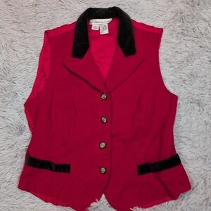 Vintage Fundamental Things Sweater Womens 10 Red Wool Vest Button Up Faux Pocket